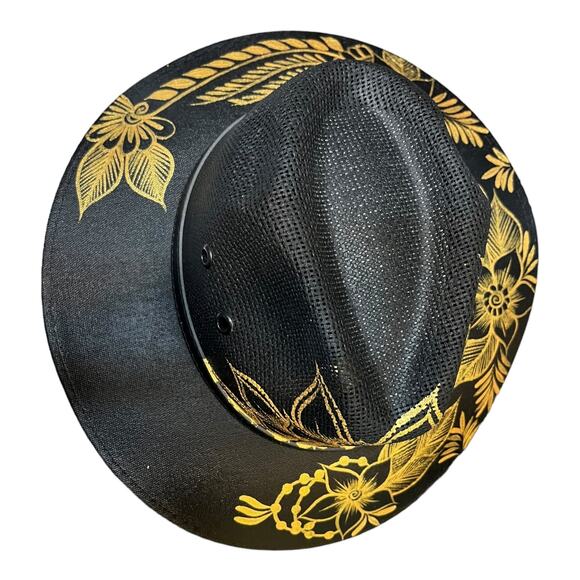 HAT MEXICAN Artisanal Hand Painted Fedora Floral Sombrero Panama Bohemian Black main image 12